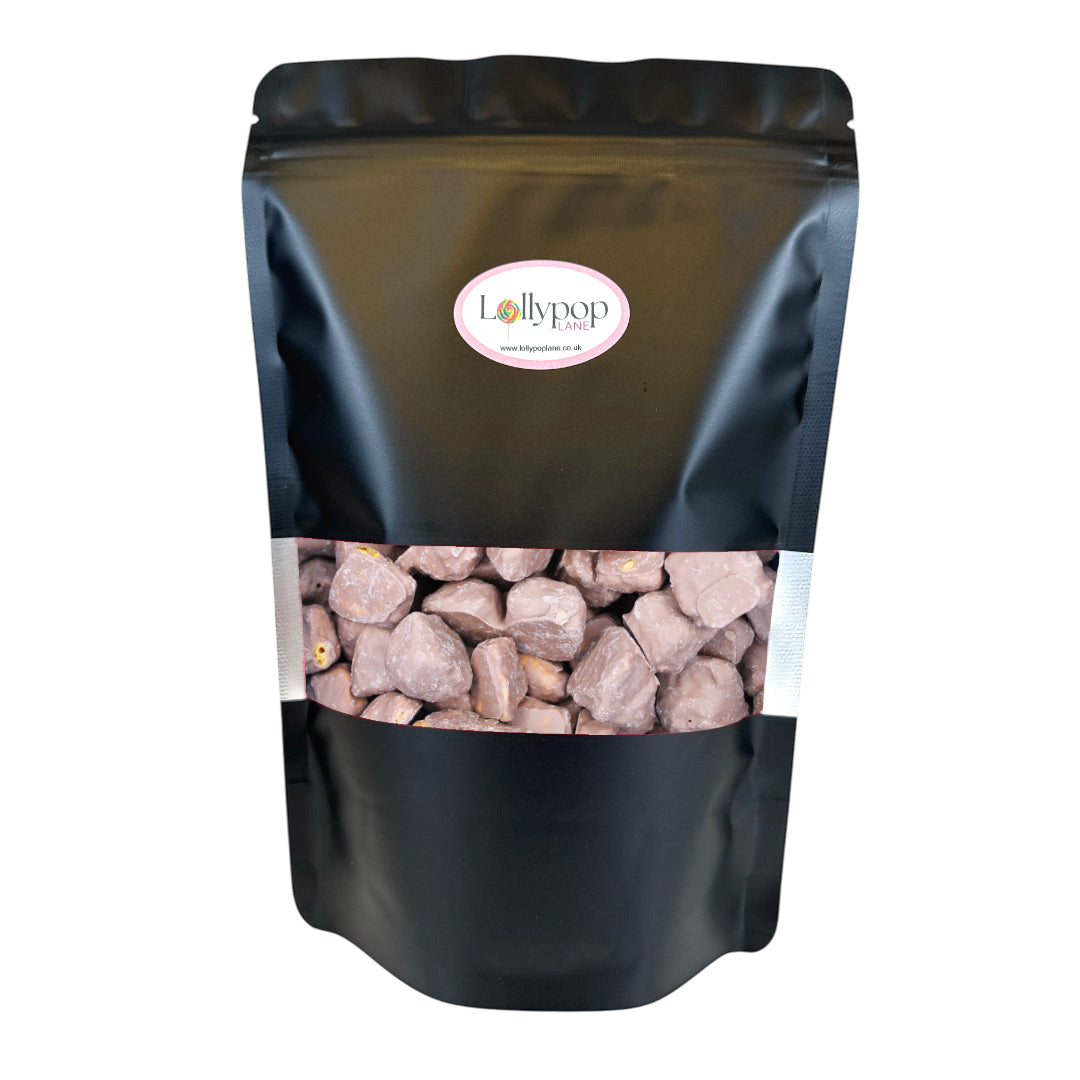Lollypop Lane sweet pouch filled with Cinder Toffee Sugar Honeycomb with Chocolate Flavour Coating