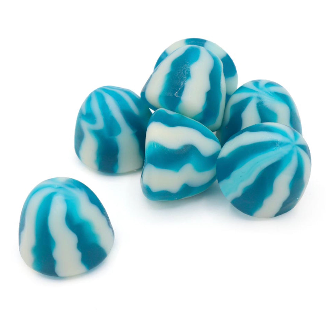 Blue raspberry twist kisses sweets on a white background