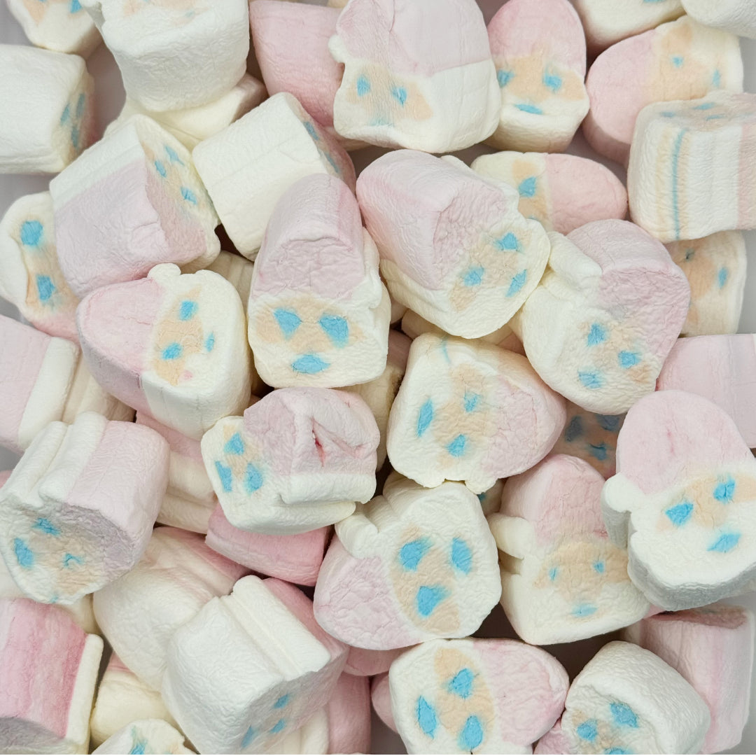 Close up of Santa shaped marshmallows