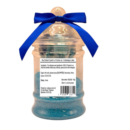 Blue Sherbet Crystal's In A Victorian Jar + 3x Bubblegum Lollies 150g