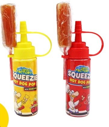 Crazy Candy Factory Squeezie Hot Dog Lolly Pop Qty 1 80g