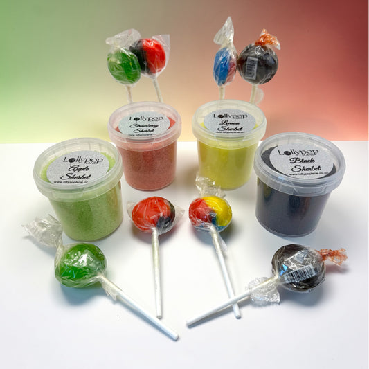 Apple, Strawberry, Lemon and Black Sherbet Mini Tubs + 8 Dobson Lolly's