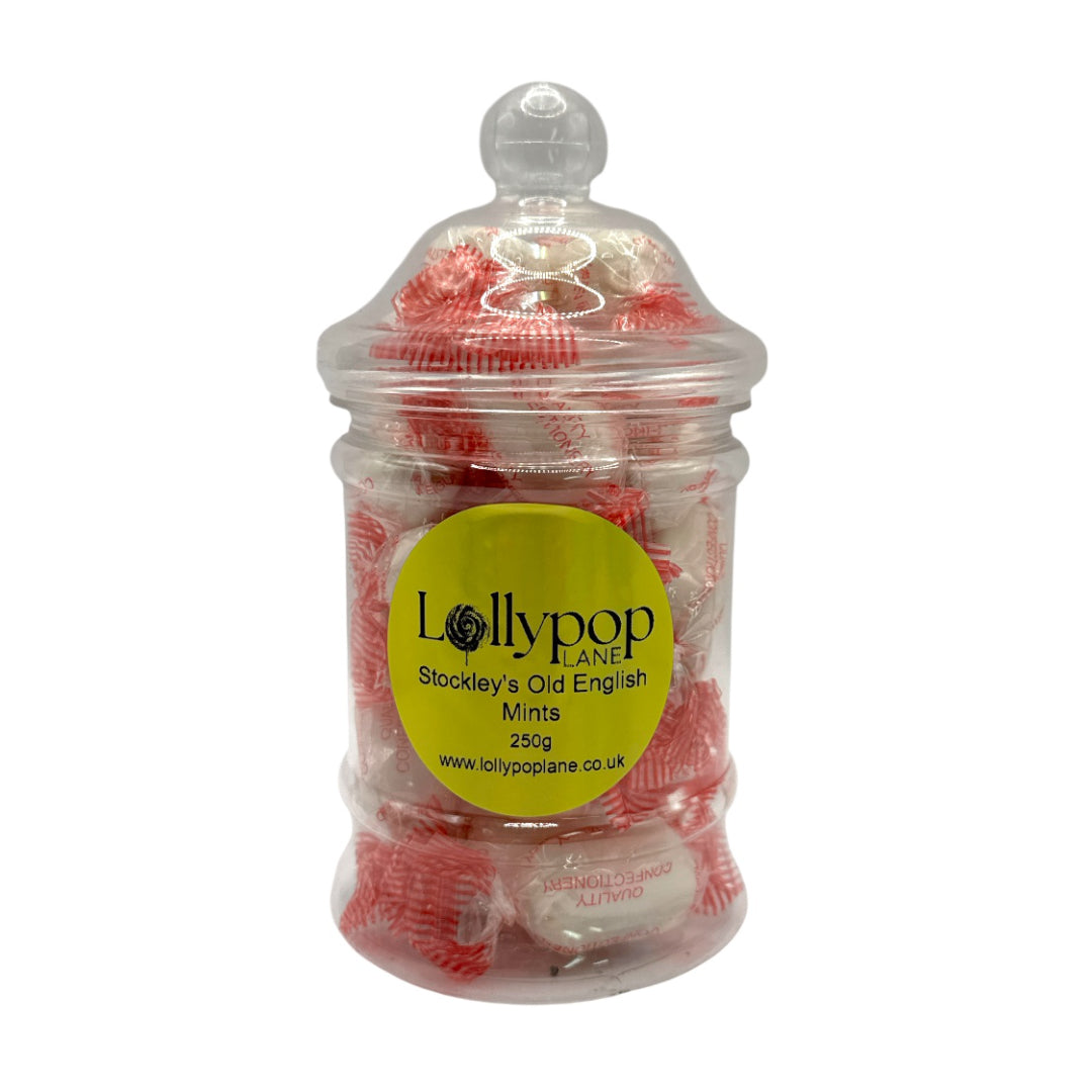 Stockley's Old English Mints Victorian Jar 250g on white background