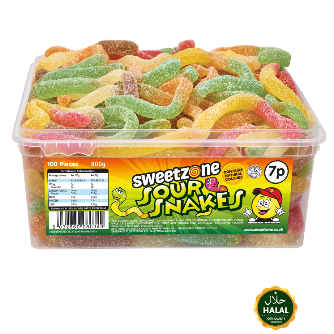 Sweetzone Sour Snakes Tub 800g - Lollypop Lane