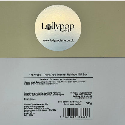 Back of a product packaging with Lollypop Lane branding and text.