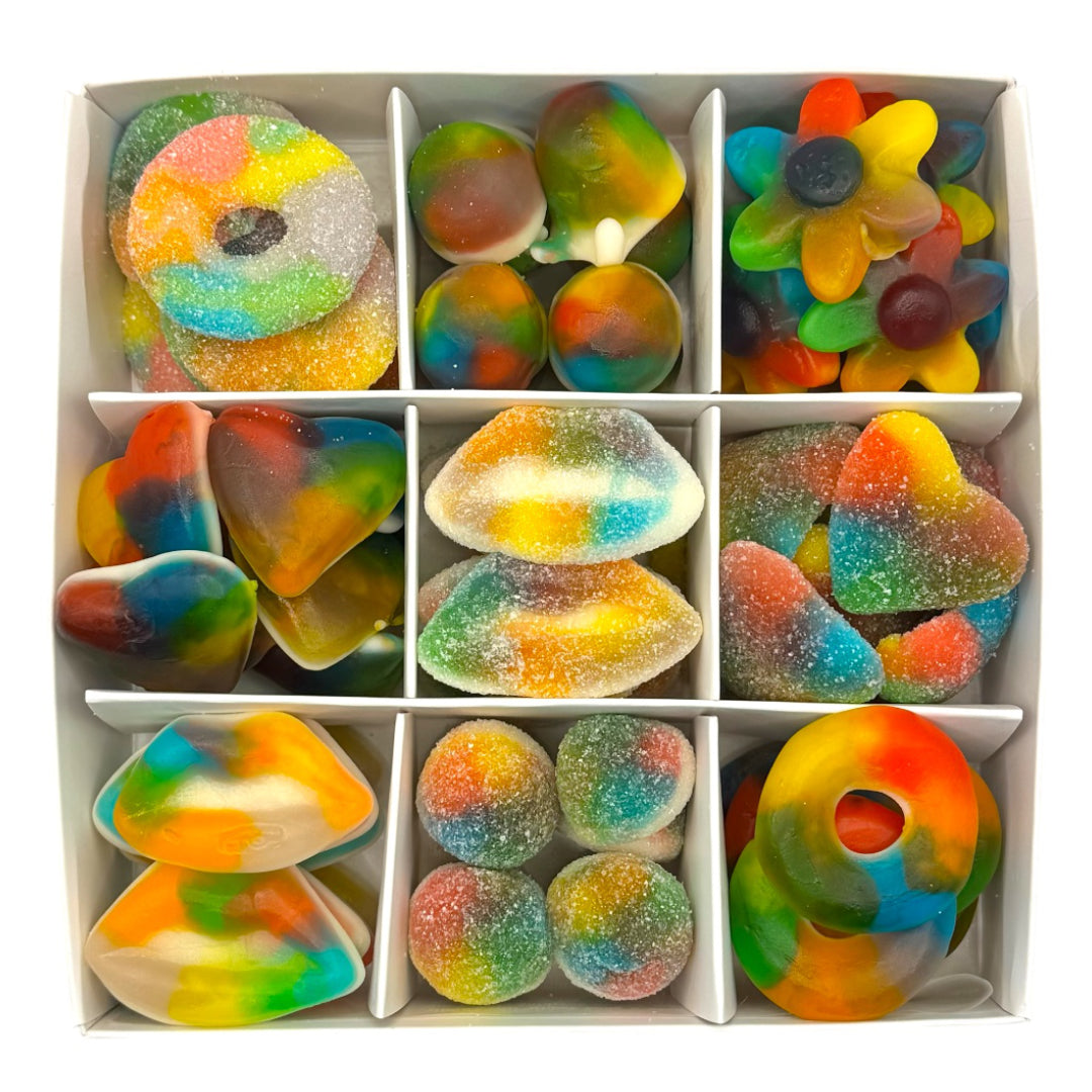 Thank you Teacher Rainbow Theme Sweet Box Assorted colourful gummy candies in a white box