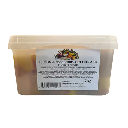 The Fudge Factory Lemon & Raspberry Cheesecake ingredients label
