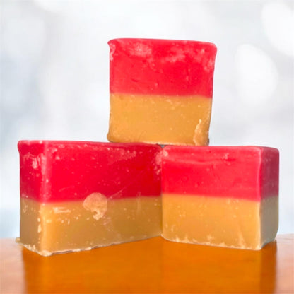 Three chunks of The Fudge Factory Vanilla & Strawberry Flavoured Fudge