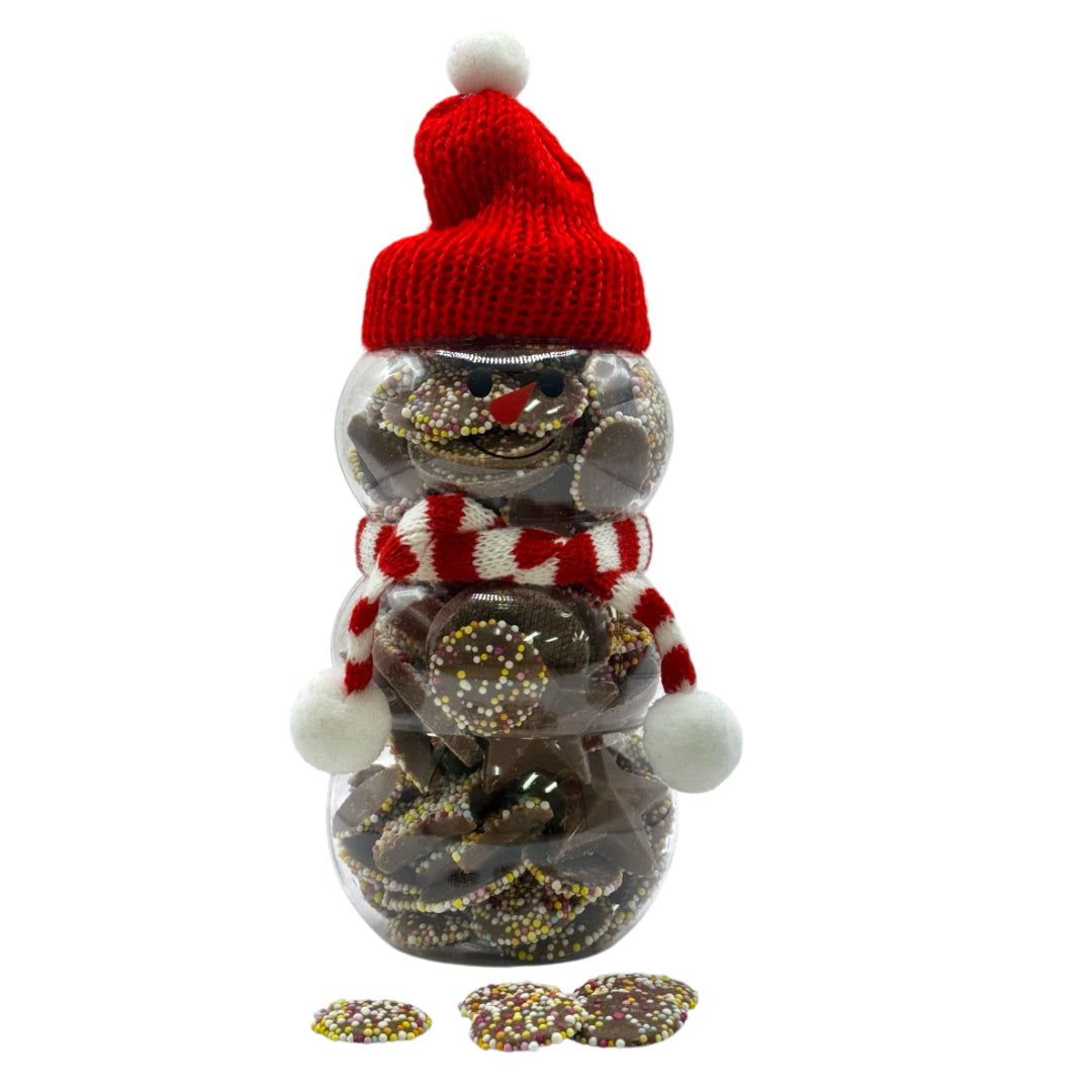 Lollypop Lane Christmas Snowman Jar filled with Milk Chocolate Jazzle's and Stars 300g