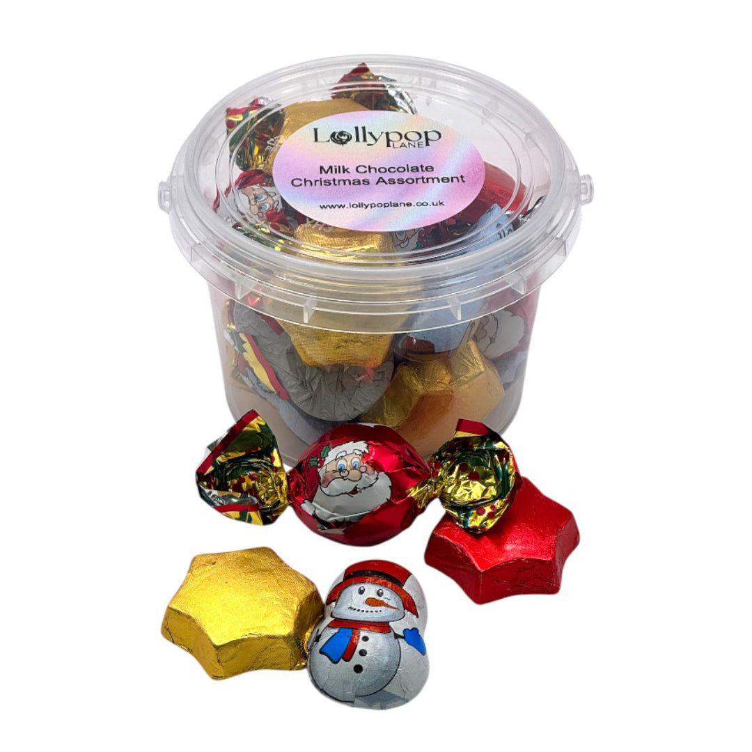 Lollypop Lane Milk Chocolate Christmas Assortment Bucket 180g on a white background