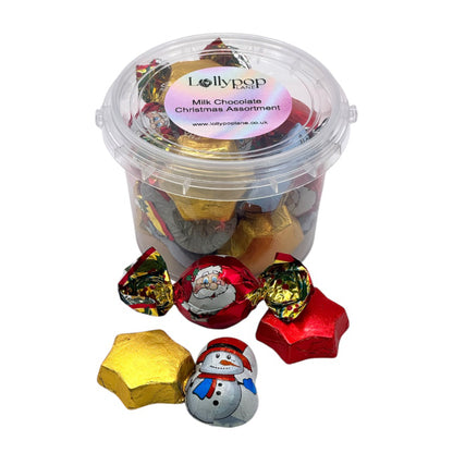 Lollypop Lane Milk Chocolate Christmas Assortment Bucket 180g on a white background